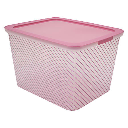 Advantus Fashion IML Plastic Storage Box, 10 1/4"H x 13"W x 16"D, Pink Stripe