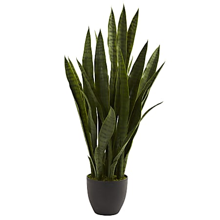 Nearly Natural 35"H Polyester Sansevieria With Planter, Black/Green
