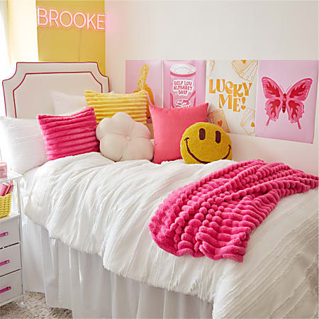 Dormify Jamie Plush Ribbed Throw Blanket, Hot Pink
