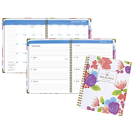 AT-A-GLANCE® Badge Weekly/Monthly Planner, 6 7/8" x 8 3/4", 60% Recycled, Multicolor Floral, January to December 2018 (6074-805-18)
