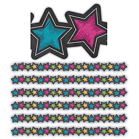 Teacher Created Resources® Die-Cut Border Trim, Chalkboard Brights Stars, 35’ Per Pack, Set Of 6 Packs