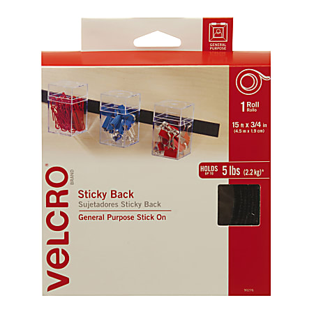 VELCRO® Brand STICKY BACK® Tape Roll, 3/4" x 15', Black