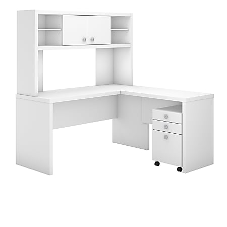 kathy ireland® Office by Bush Business Furniture Echo L Shaped Desk With Hutch And Mobile File Cabinet, Pure White, Premium Installation