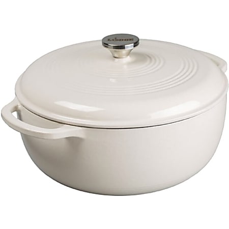 Lodge 7.5 Quart Oyster Enameled Cast Iron Dutch Oven - - Glass, Stainless Steel Knob, Cast Iron - Sauteing, Broiling, Braising, Roasting, Simmering, Cooking, Baking - 1.88 gal Dutch Oven Griddle - Matte Black, Oyster - Enamel