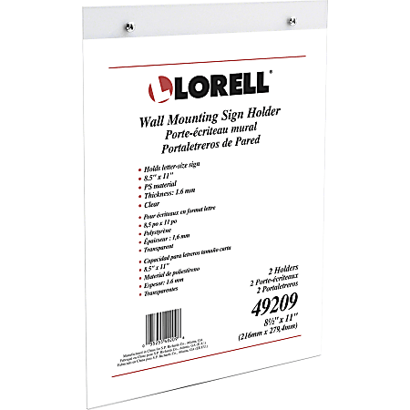 Lorell® Wall-Mounted Sign Holder, 8-1/2" x 11", Clear