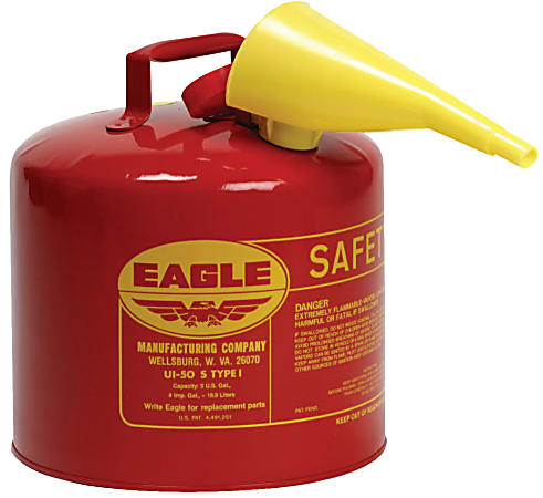 Eagle Type I Safety Can For Flammables With F-15 Plastic Funnel, 2 Gallon, Red