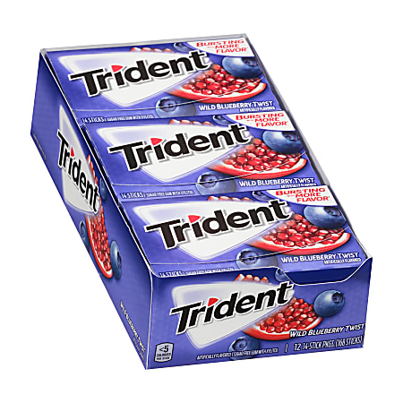 Trident® Sugar-Free Wild Blueberry Twist Gum, 14 Pieces Per Packs, Box Of 12 Packs