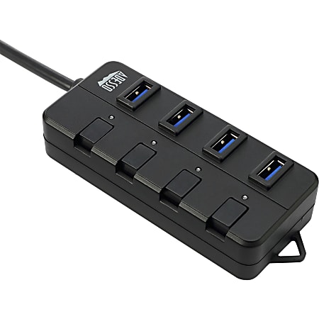 USB 3.0 hub with 4 ports and on/off switches - external power supply  possible - black