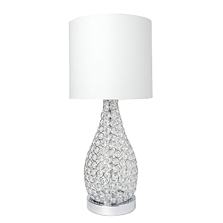 Elegant Designs Elipse Crystal Pinned Table Lamp, 22"H, White Shade/Chrome Base