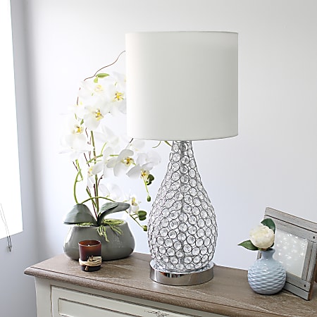 Elegant Designs Elipse Crystal Pinned Table Lamp 22 H White Shade Chrome Base