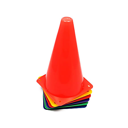 Champion Sports Hi Visibility Fluorescent Plastic Cone Set Red/Orange/Yellow/Green/Blue/Purple 9 
