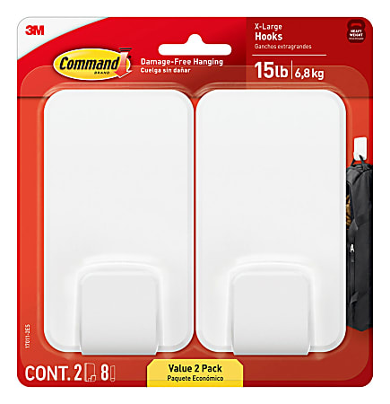 Command X-Large Hooks, 2 Hooks, 8 White Adhesive Strips, Damage Free Hanging Picture Hangers, No Tools Wall Hanging Strips For Living Spaces