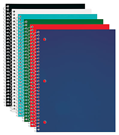 Just Basics® Poly Spiral Notebook, 8" x 10-1/2", 1 Subject, College Ruled, 70 Sheets, Assorted, Pack Of 6