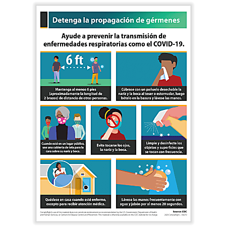 ComplyRight™ Coronavirus And Health Safety Poster, Stop The Spread Of Germs, Spanish, 10" x 14"