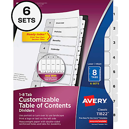 Avery® Ready Index Binder Dividers, 8-1/2" x 11,