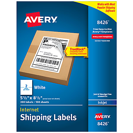 Avery® Printable Blank Shipping Labels, 8426, Rectangle, 5-1/2" x 8-1/2", White, Pack Of 200 Labels