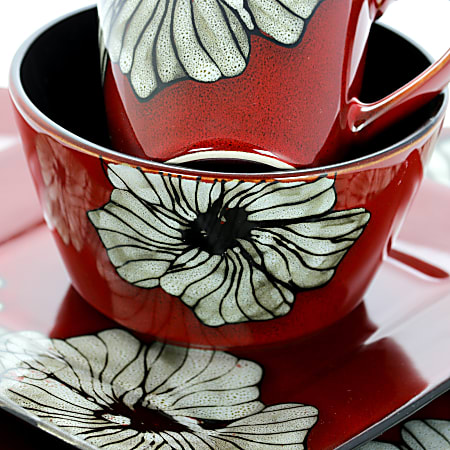 Elama 16 Piece Stoneware Dinnerware Set Winter Bloom Office Depot
