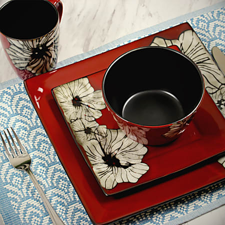 Elama 16 Piece Stoneware Dinnerware Set Winter Bloom Office Depot