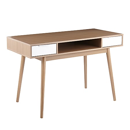 LumiSource Pebble 48"W Double Computer Desk, Natural/White