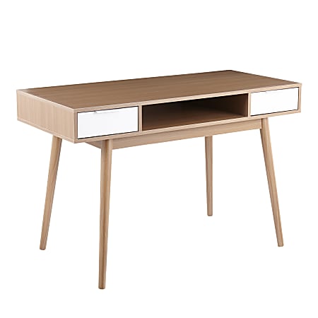 LumiSource Pebble 48"W Double Desk, Natural/White
