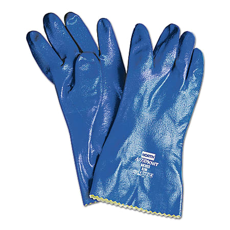 Nitri-Knit Supported Nitrile Gloves, Pinked Cuff, Interlock Lined, Size 10, Blue