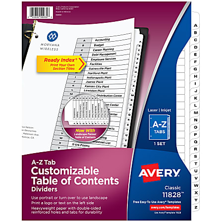 Avery® A-Z Tab Dividers, 8-1/2" x 11", Black/White, Pack Of 26 Dividers