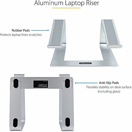 StarTech.com Laptop Stand for Desk Supports 5kg 11lb Aluminum Silver ...