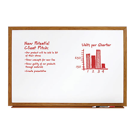 FORAY™ Melamine Non-Magnetic Dry-Erase Whiteboard, 48" x 72", Wood Frame With Oak Finish