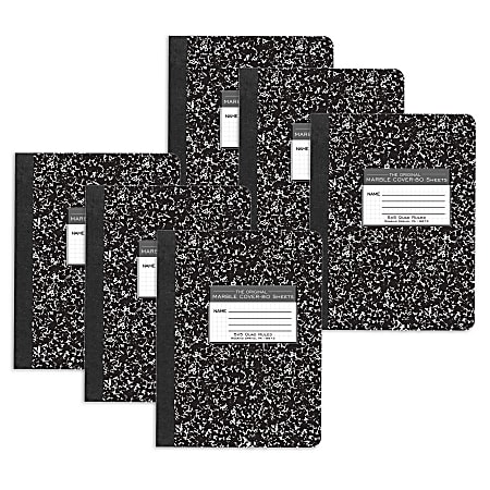 Roaring Spring Paper Products Composition Book, 5x5 Graph, 9-3/4" x 7-1/2", 80 Sheets, Black Marble, Pack Of 6