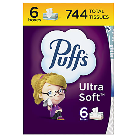 Puffs Plus Lotion Facial Tissues, 4 Family Box, 124 White Tissues per Box 