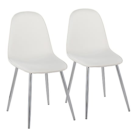 LumiSource Pebble Contemporary Dining Chairs, White/Chrome, Set Of 2 Chairs