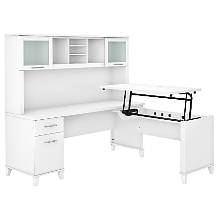 Bush Furniture Somerset 72"W 3-Position Sit-To-Stand L-Shaped Desk With Hutch, White, Standard Delivery