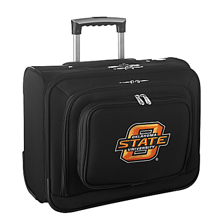 Denco Sports Luggage Rolling Overnighter With 14" Laptop Pocket, Oklahoma State Cowboys, 14"H x 17"W x 8 1/2"D, Black
