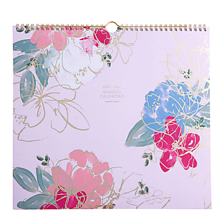 2024 Russell & Hazel Spiral Monthly Wall Calendar, 13-1/4” x 12-1/4”, Gold Foil Floral, July 2024 To June 2025, 50145