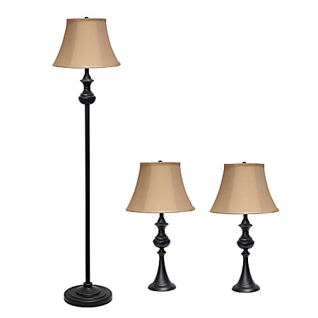 Elegant Designs Traditionally Crafted Lamp Set, Tan Shade/Restoration Bronze Base, Set Of 3