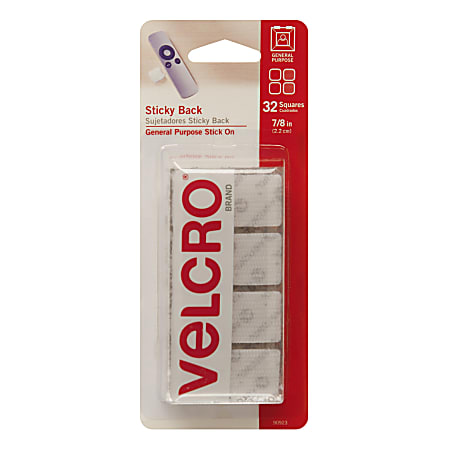 VELCRO® Brand Sticky Back Fastener Squares, 7/8" x 7/8", White, Pack Of 32