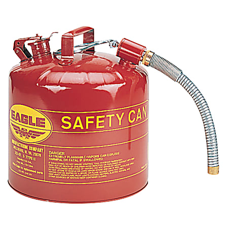 Eagle Type II Safety Can For Flammables With 12" Flexible Spout, 5 Gallon, Red