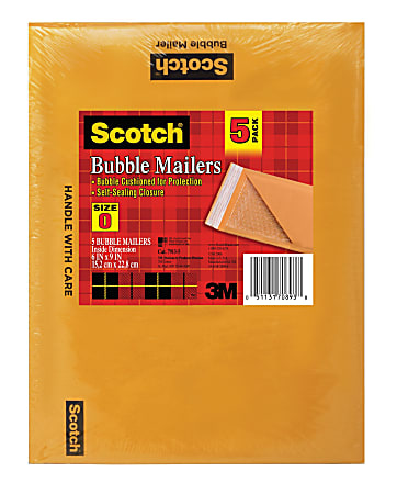 Scotch® 100% Recycled Padded Mailers, 6" x 9", Tan, Pack Of 5