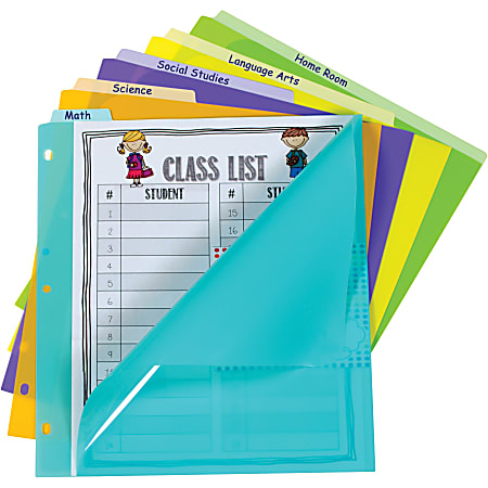C-Line Bright Pocket Vertical Tab Index Dividers - 5 Write-on Tab(s) - 5 Tab(s)/Set - Letter - 8.50" Width x 11" Length - 3 Hole Punched - Green Polypropylene, Orange, Purple, Yellow, Turquoise Divider - 5 / Set