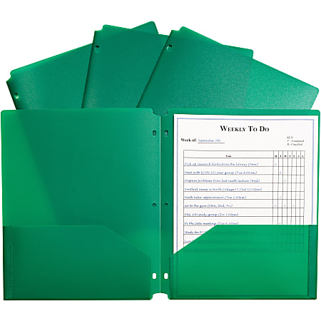 C-Line 2-pocket Heavyweight Poly Portfolio Pocket - 11.4" Length - 100 mil Thickness - For Letter 8 1/2" x 11" Sheet - 3 x Holes - Ring Binder - Rectangular - Green - Polypropylene - 25 / Box
