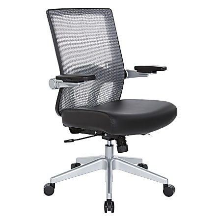 Office Star™ Space Seating 867 Series Ergonomic Mesh/Bonded Leather Mid-Back Chair, Black/Silver