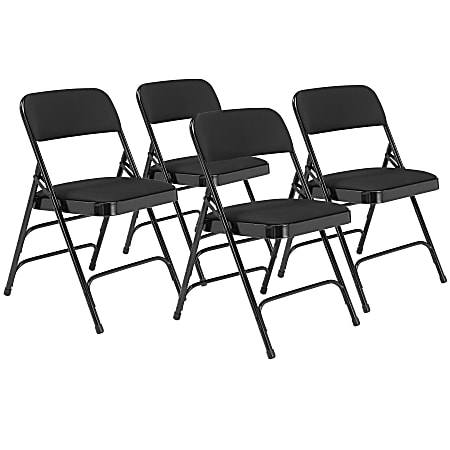National Public Seating® 2300 Series Deluxe Fabric-Upholstered Triple-Brace Premium Folding Chairs, Midnight Black, Pack Of 4 Chairs