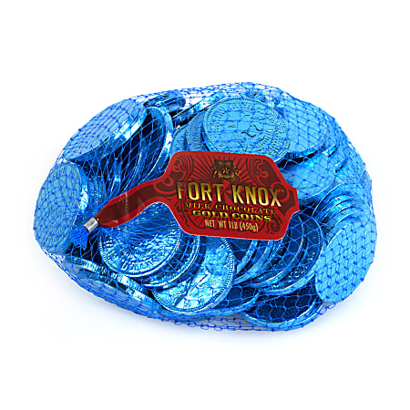 Fort Knox Milk Chocolate Coins, 1 Lb, Light Blue Foil