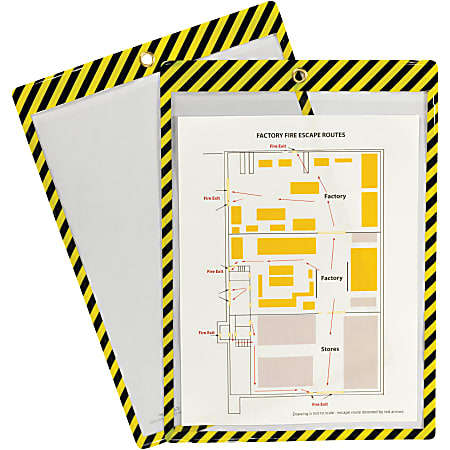 C-Line Safety Striped Shop Ticket Holders, 0.1"H x 9.8"W x 13.6"L, Vinyl, Yellow, Black, 25 / Box