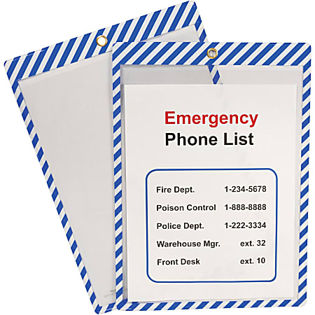 C-Line Safety Striped Shop Ticket Holders, 0.1"H x 9.8"W x 13.6"L, Vinyl, Blue, White, 25 / Box