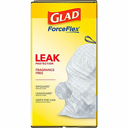 Glad ForceFlex Tall Kitchen Drawstring Trash Bags - 13 gal Capacity - 9 mil (229 Micron) Thickness - Drawstring Closure - White - Plastic - 3/Carton - 120 Per Box - Kitchen, Home, Breakroom, Day Care, Garbage