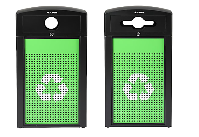 Alpine Industries Steel, Indoor/Outdoor Trash Can, 40 Gallons, Green, 2/Pack (471-40-GSCM-MK)