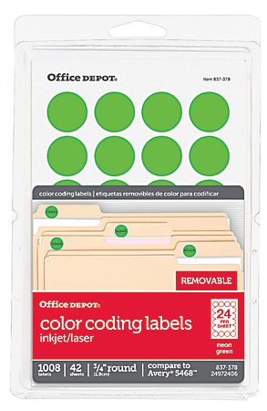 Office Depot® Brand Removable Round Color-Coding Labels, OD98787, 3/4", Green Neon, Pack Of 1,008