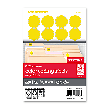 Office Depot&reg; Brand Removable Round Color-Coding Labels, OD98788, 3/4", Yellow, Pack Of 1,008