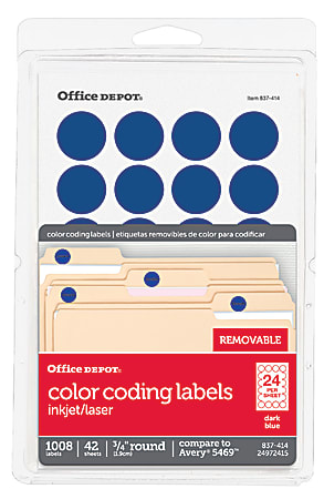 Office Depot® Brand Removable Round Color-Coding Labels, OD98790, 3/4", Dark Blue, Pack Of 1,008